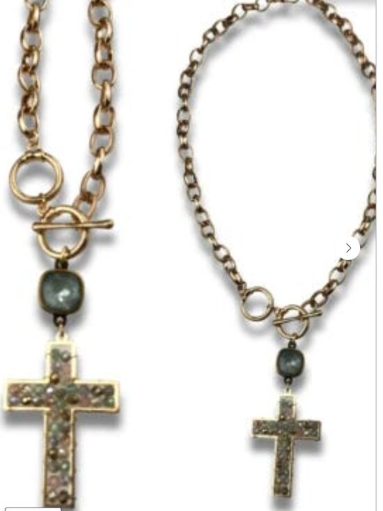 Pink Panache Jewelry - Toggle Cross Necklace in Gold